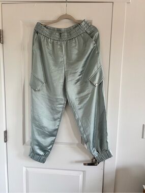 Express Satin Cargo Joggers in Mint Green